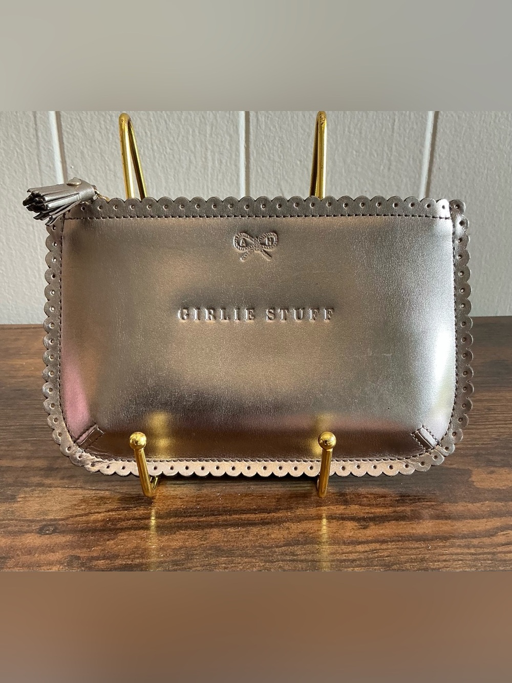 A Nice Leather Anya Hindmarch Silver Girlie Stuff Metallic Zipper Pouch Wallet